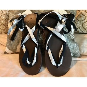 Sseko- Brown leather ribbon sandals